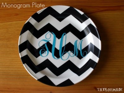 chevron monogrammed plate silhouette