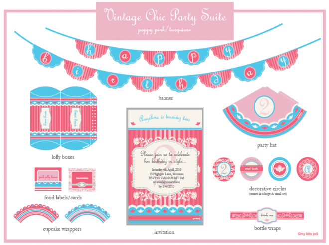 turquoise pink party printables