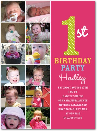 baby girl photo 1st birthday invitation