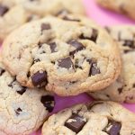 a close of up of dark chocolate chunk cookies