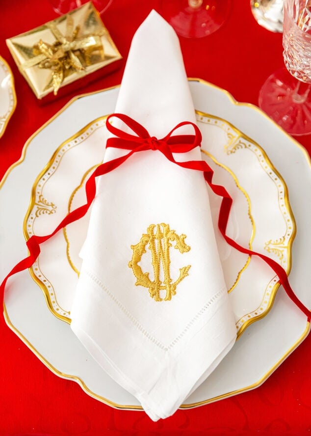 Red Bow on Christmas Place Setting