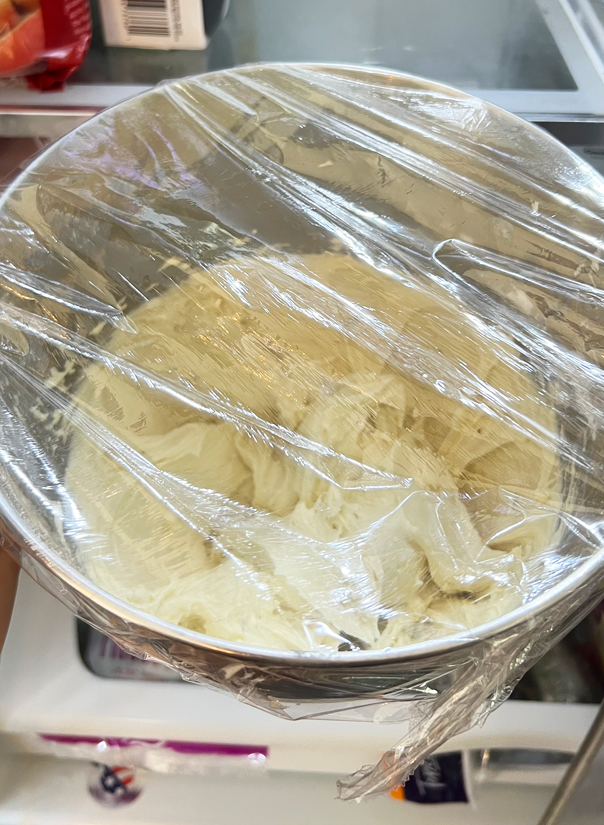Chilling Cream Cheese Cookie Dough in Refrigerator