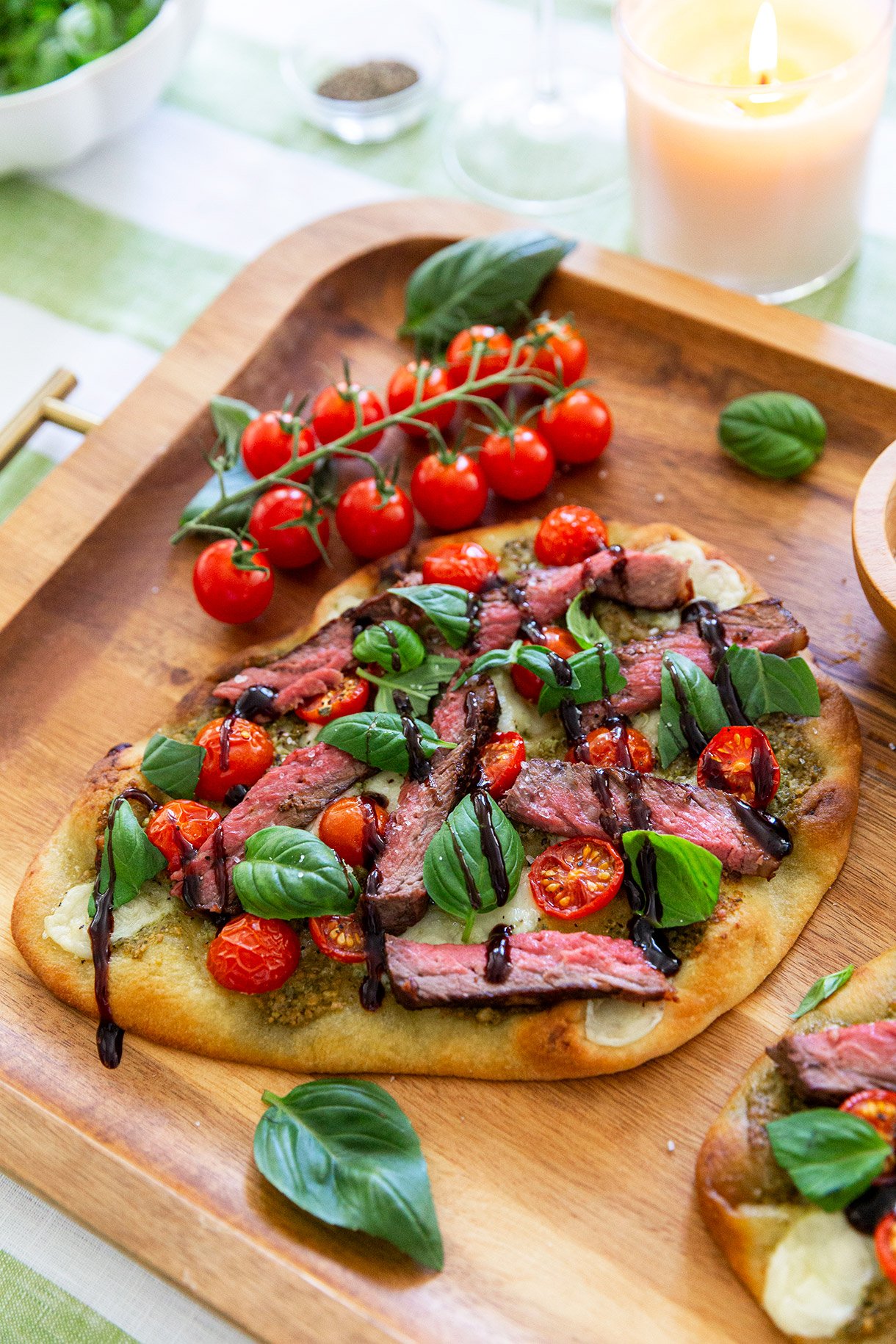 caprese flatbread with steak
