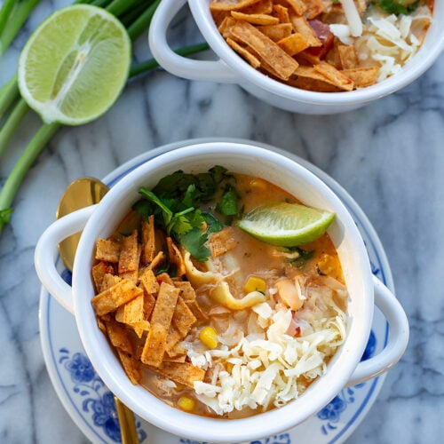 Creamy Tex Mex Chicken Tortellini Soup in the Crock Pot Slow Cooker